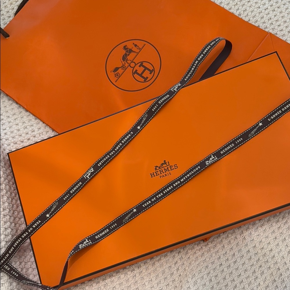 Hermès Vibrant Orange Box with Black Ribbon